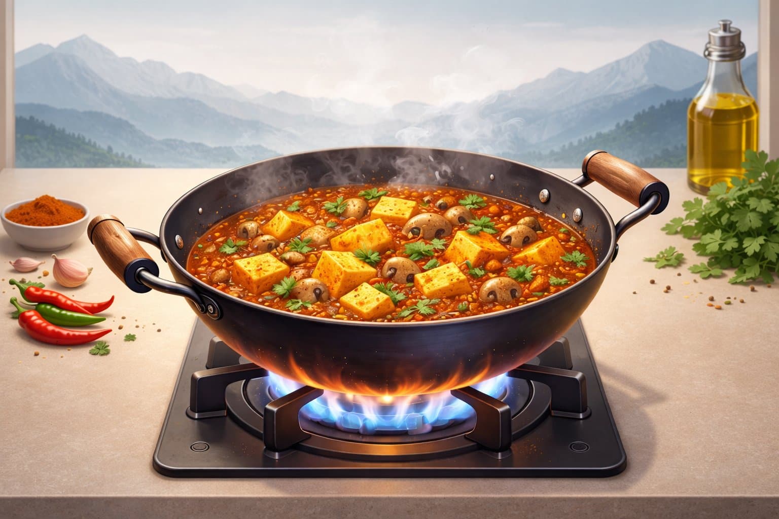 Spiced curry in a wok on flame — Kadh.ai